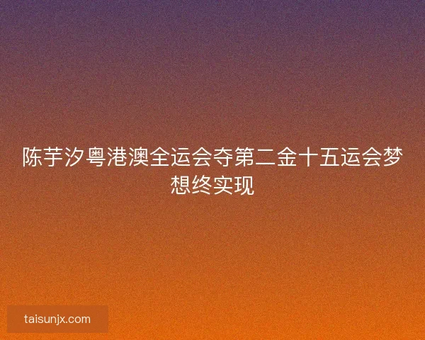 陈芋汐粤港澳全运会夺第二金十五运会梦想终实现